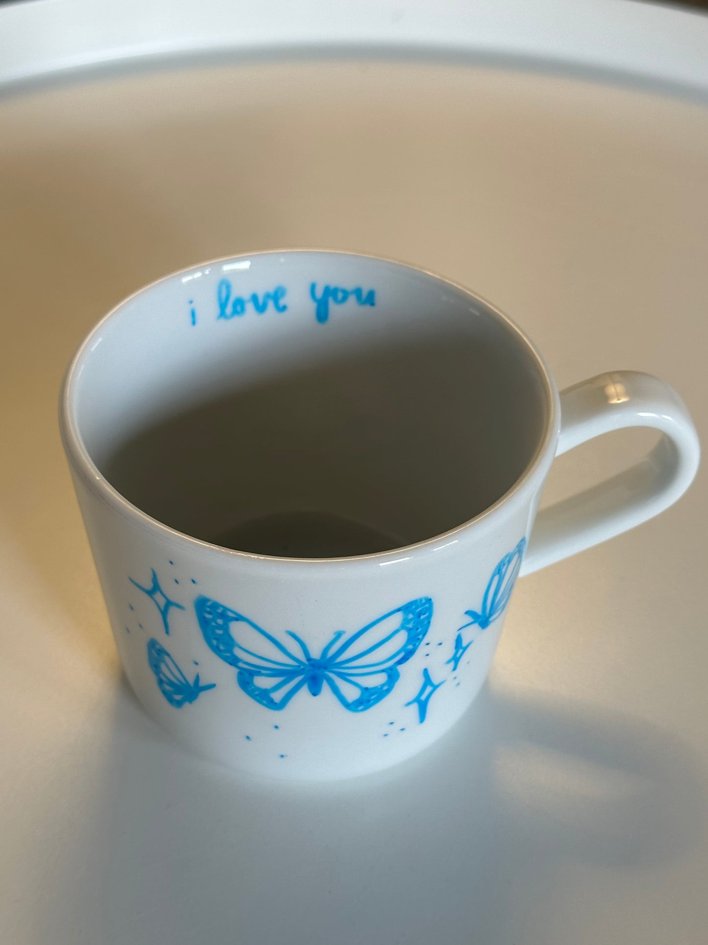 Blue butterfly mug