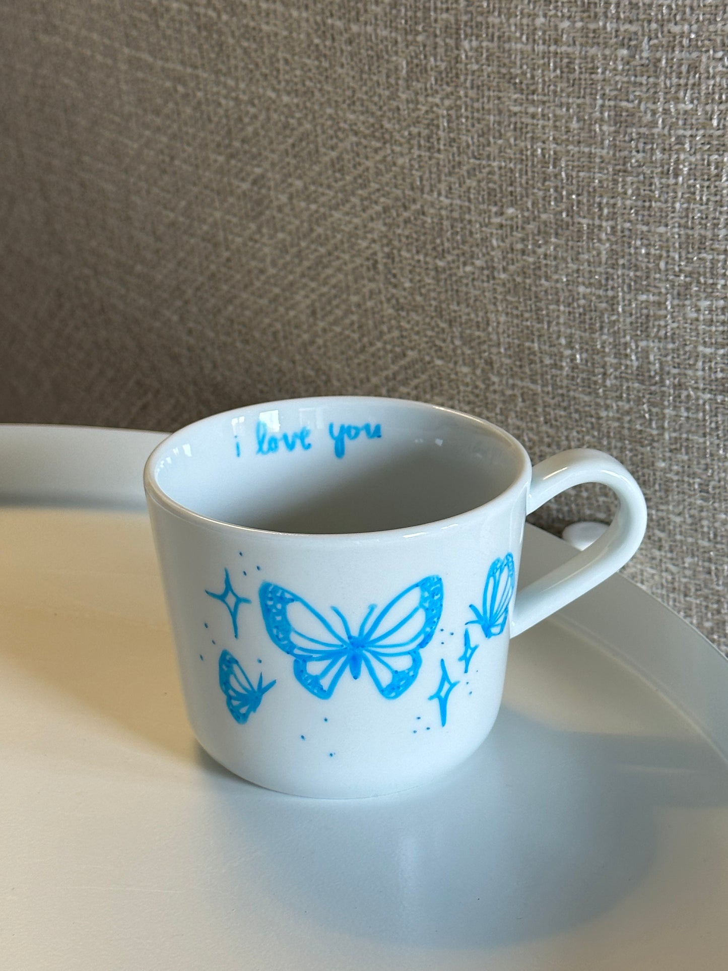 Blue butterfly mug