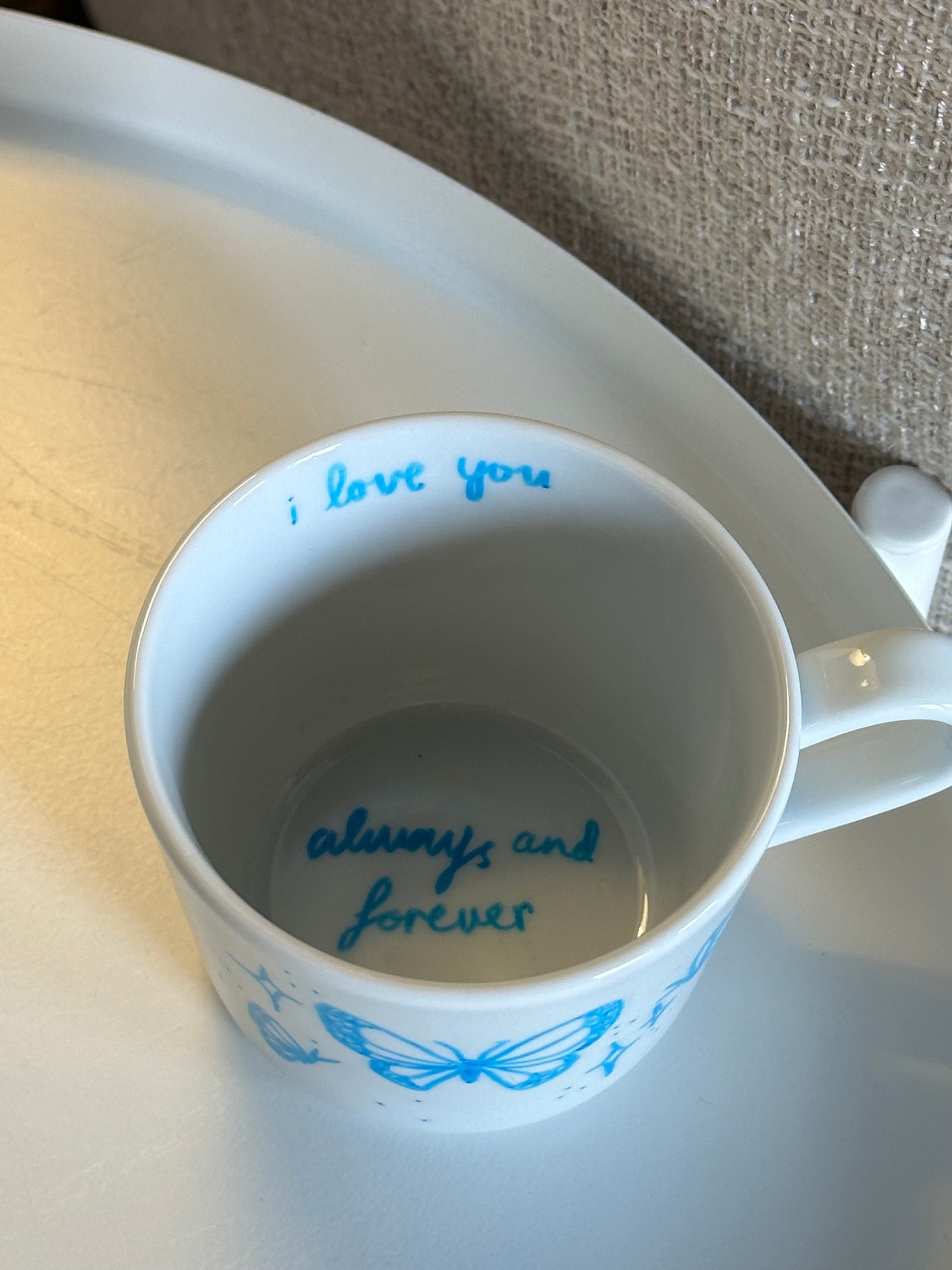 Blue butterfly mug